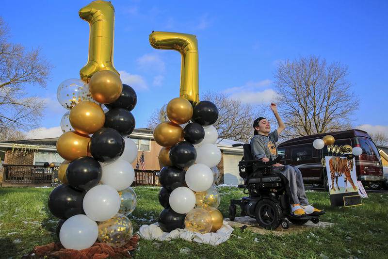 "She had the yard decorated really nice," Lawson Sizemore said. "She went all out on it. It was beautiful."

Then Lawson heard the cars honking. About 50 family, friends and Joliet west students and staff drove by his Shorewood house to wish him a happy 17th birthday.