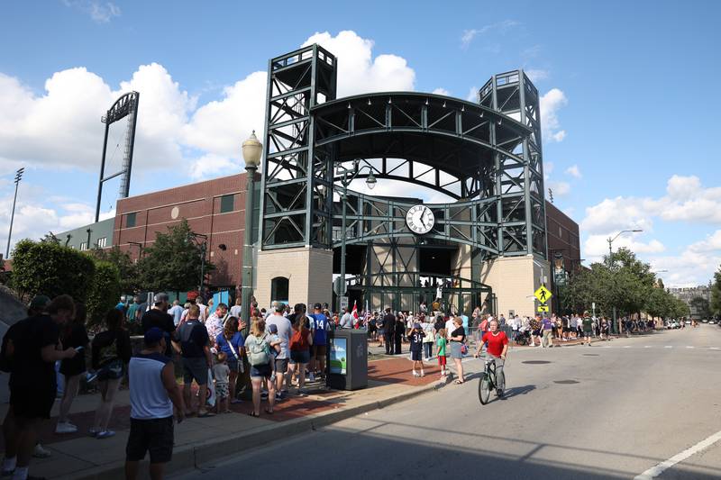 Over a thousand people lined up outside Duly Health & Care Stadium for the Bill Murray bobblehead giveaway night at the game between the Slammers and the Ottawa Titans on Saturday July 6, 2024 in Joliet.