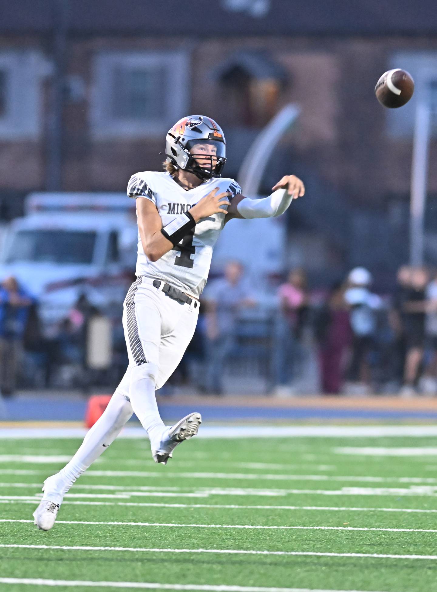 Minooka's Zane Caves throws a pass during a non-conference game against Joliet Central on Friday, Sep 13, 2024 at Joliet. (Dean Reid for Shaw Local News Network)