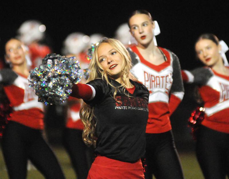 Ottawa cheerleaders perform before the game against Rochelle at King Field on Friday, Oct. 18, 2024.