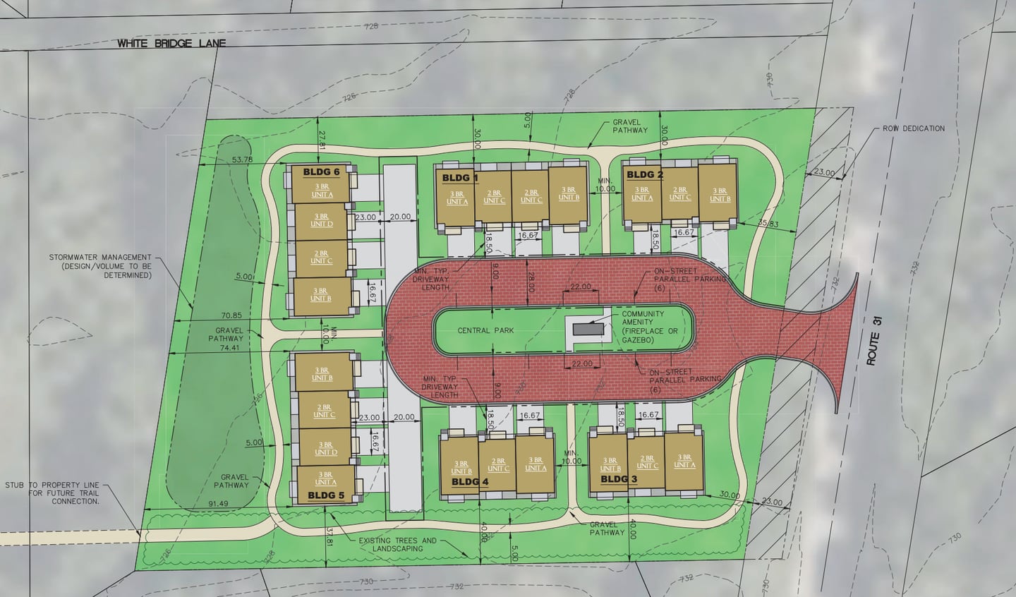 Conceptual site map for The Grove townhome development proposed at 5N024 Route 31 in St. Charles.