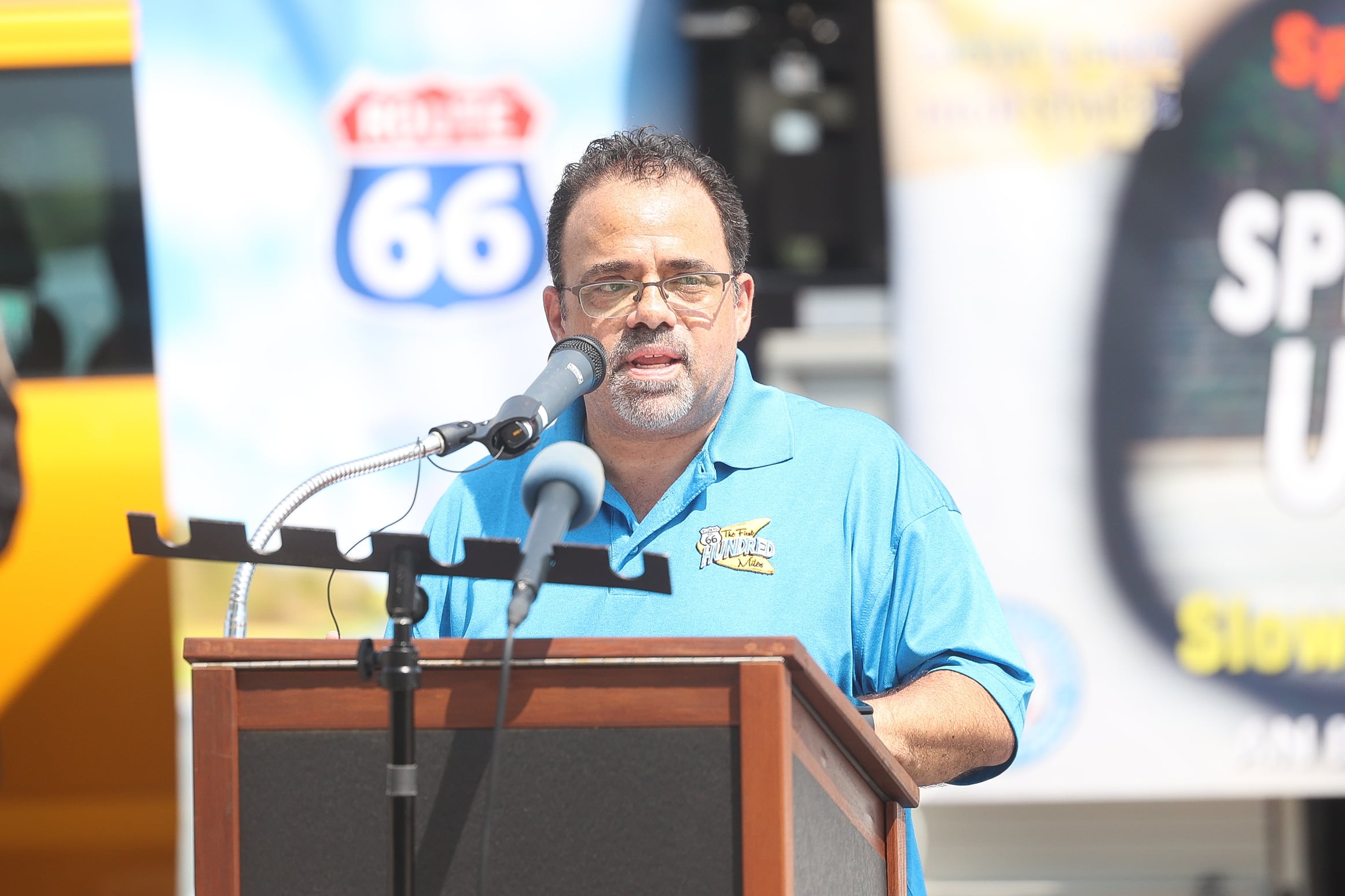 Heritage Corridor Destinations President and CEO Robert Navarro speaks at the Speed Catches Up With You speed awareness campaign on Tuesday, July 23, 2024 in Joliet.