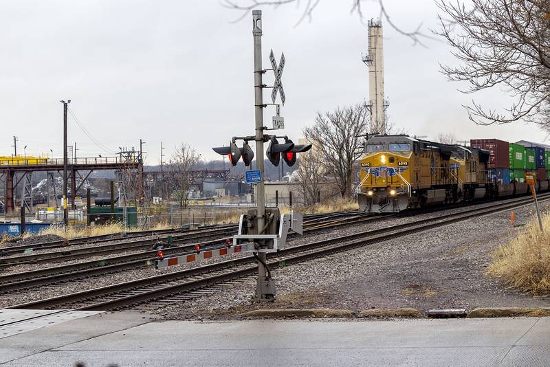 A train passes through the Sterling Avenue K crossing Monday, Jan. 16, 2023. The city council will be voting whether to make this and three other crossings a quiet zone.