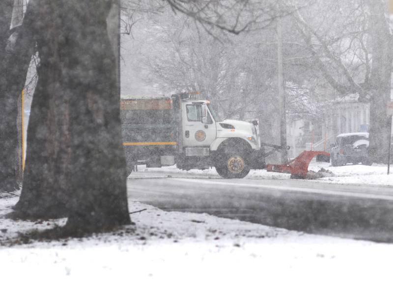 A City of Oregon snow plow clears a side street on Tuesday, Jan. 9, 2024 after several inches of snow fell across the region. More snow was forecast for the evening and possibly later in the week.