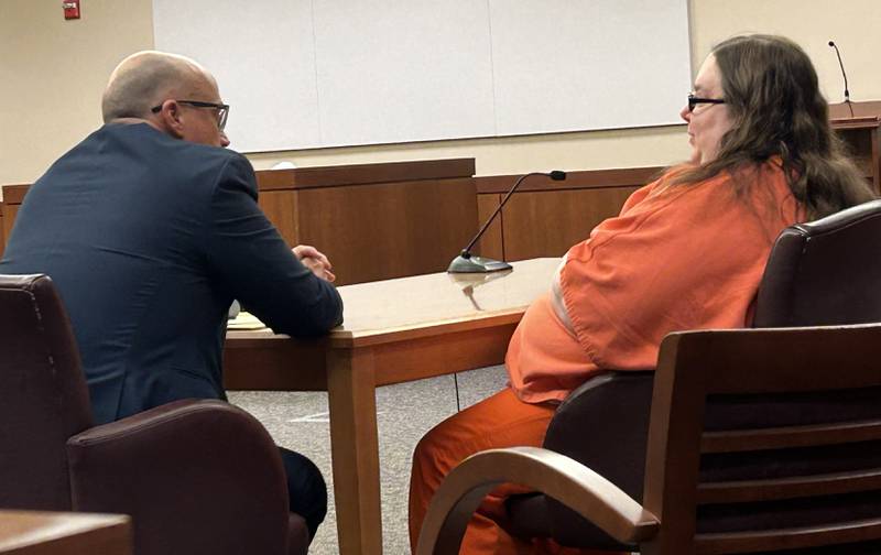 Sarah Safranek (right) sits with Ogle County Public Defender Michael O'Brien during a Tuesday, June 18, 2024 court hearing in the Ogle County Judicial Center.