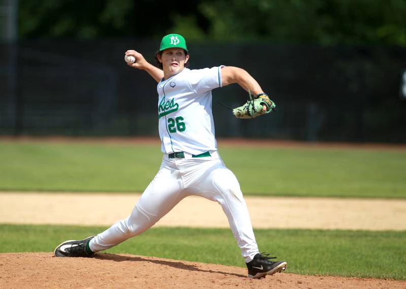 York’s Ryan Sloane pitches during a Class 4A St. Charles North Sectional semifinal game against Lake Park on Wednesday, May 29, 2024.