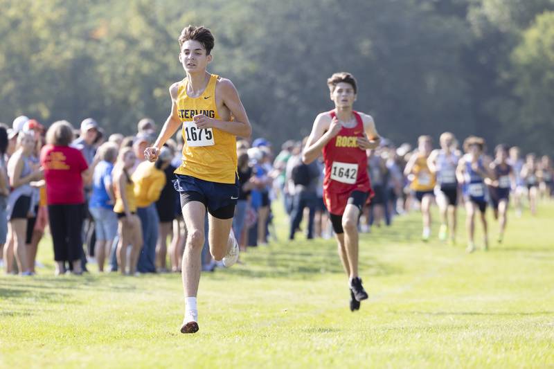 Sterling’s Aalin Schmidt heads in for a 17th place finish during the Rock River Run race Saturday, Sept. 23, 2023 at Hoover Park in Sterling.