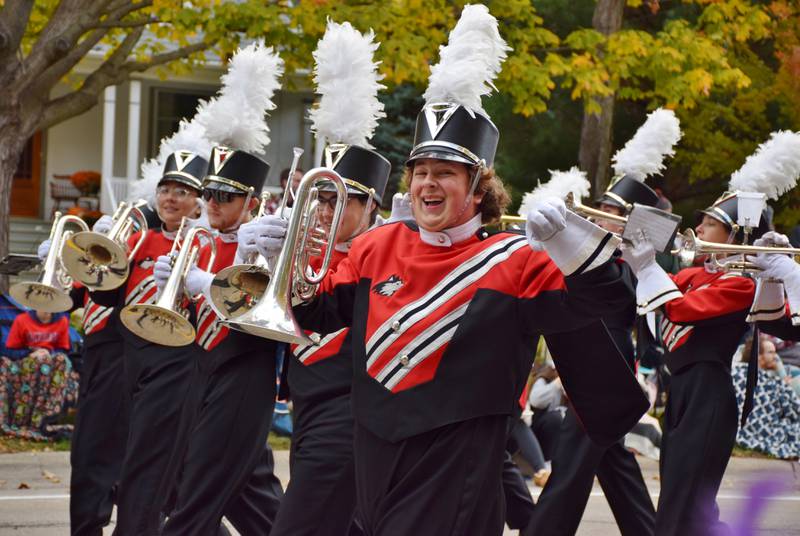 Members of the Northern Illinois University Marching Band perform during the Sycamore Pumpkin Festival Parade, held Sunday, Oct. 31, 2021.