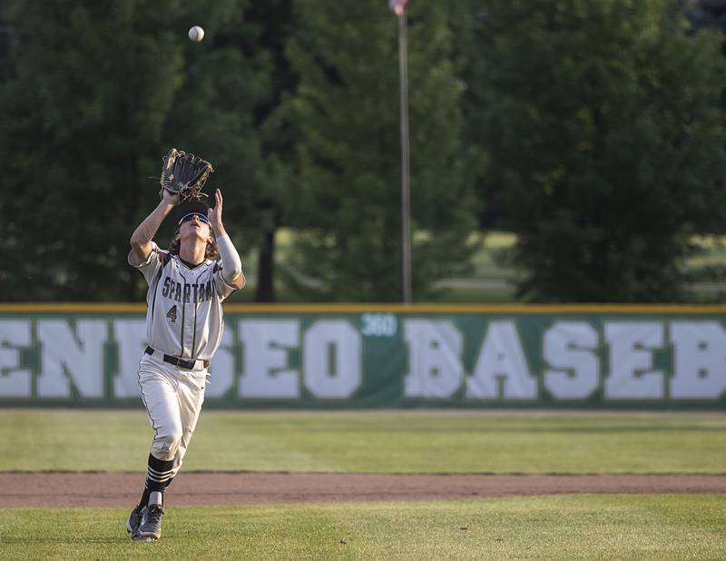 Sycamore’s Collin Severson snags a pop up against Morris Monday, June 3, 2024 in the Class 3A Geneseo supersectional.