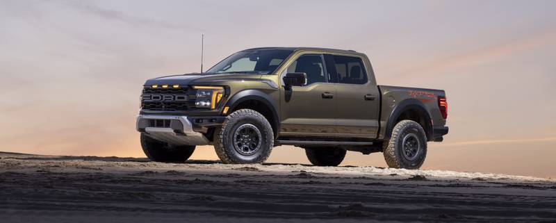 The 2024 Ford F-150 Raptor is off-road ready with its 37-inch tires.