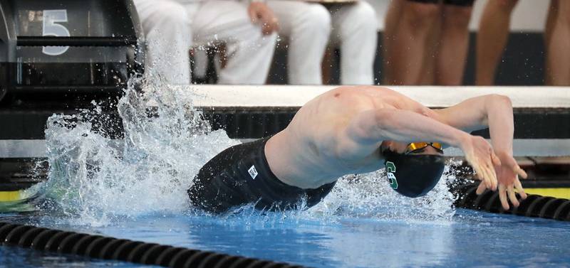 Michael Wywrocki of Stevenson competes in the 200 yard Medley Relay during the IHSA Boys state swim finals Saturday February 25, 2023 in Westmont.