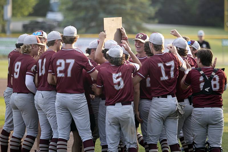 Morris celebrates their 5-3 win over Sycamore Monday, June 3, 2024 in the Class 3A Geneseo supersectional.