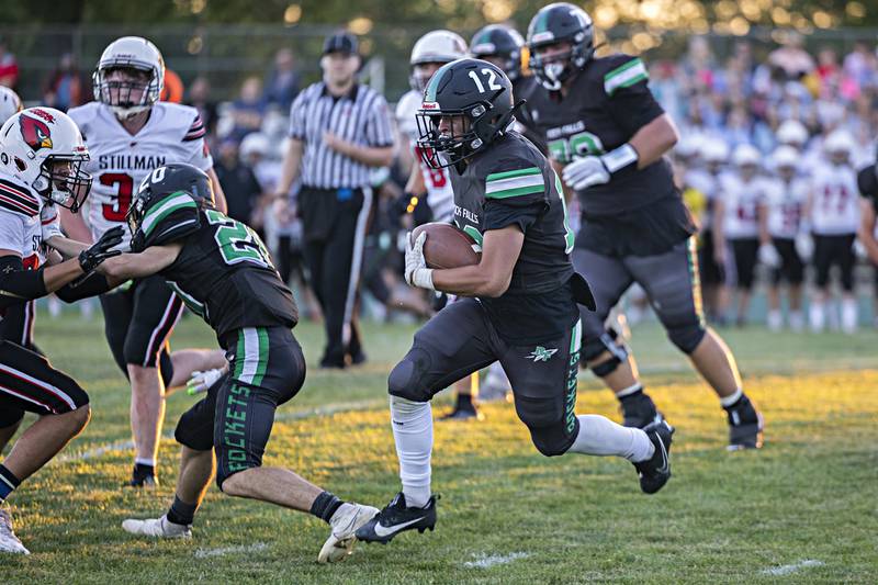 Rock Falls’ Austin Castaneda looks for running room against Stillman Valley Thursday, August 31, 2023 at Rock Falls High School.