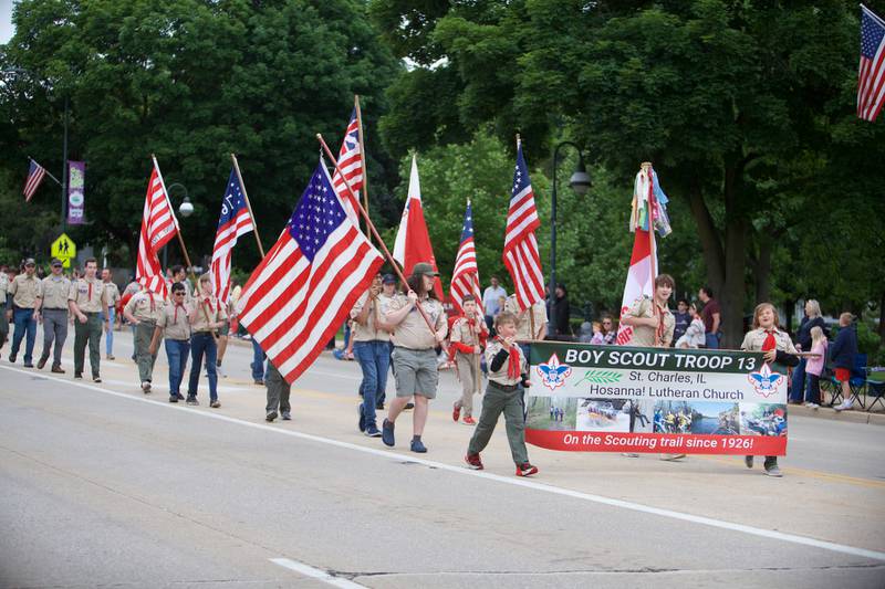 Boy Scout Troop 13 at the St. Charles Memorial Day Parade on Monday, May 27,2024 in St. Charles.