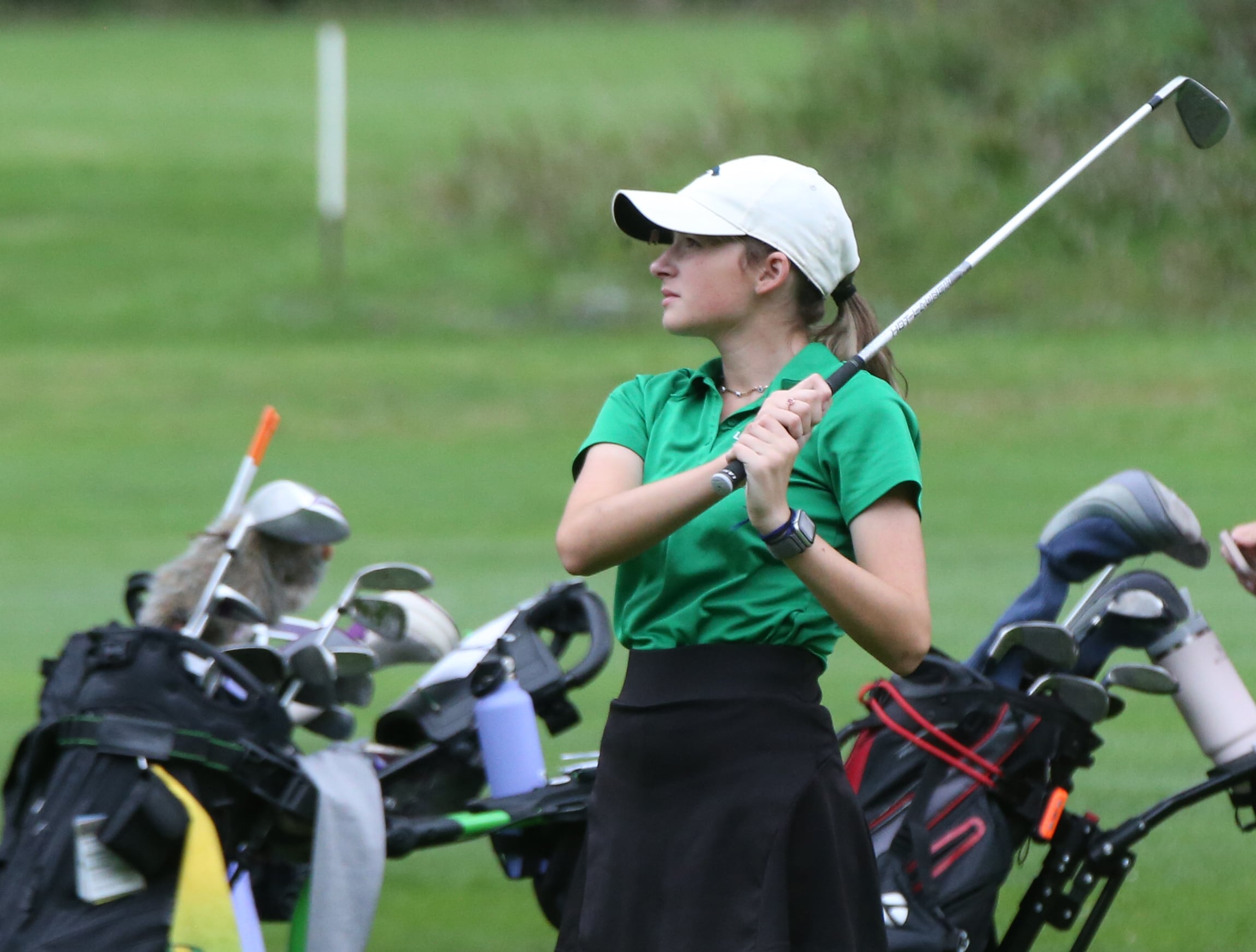 Seneca's Shelby Welsh tees off on the 8th hole during the Class 1A Regional golf meet last season at Spring Creek Golf Course in Spring Valley.