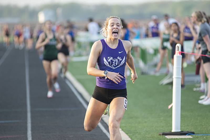Dixon's Hannah Steinmeyer wins the 800 run at the 2A track sectionals in Geneseo on Wednesday, May 11, 2022.