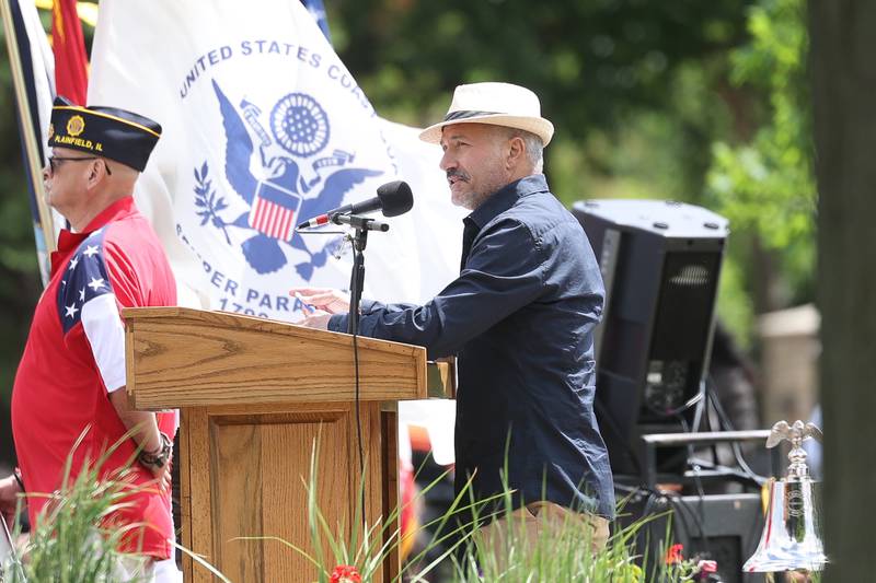 Plainfield Mayor John Argoudelis speaks at Plainfield Memorial Day and Ceremony event on Monday, May 27, 2024.
