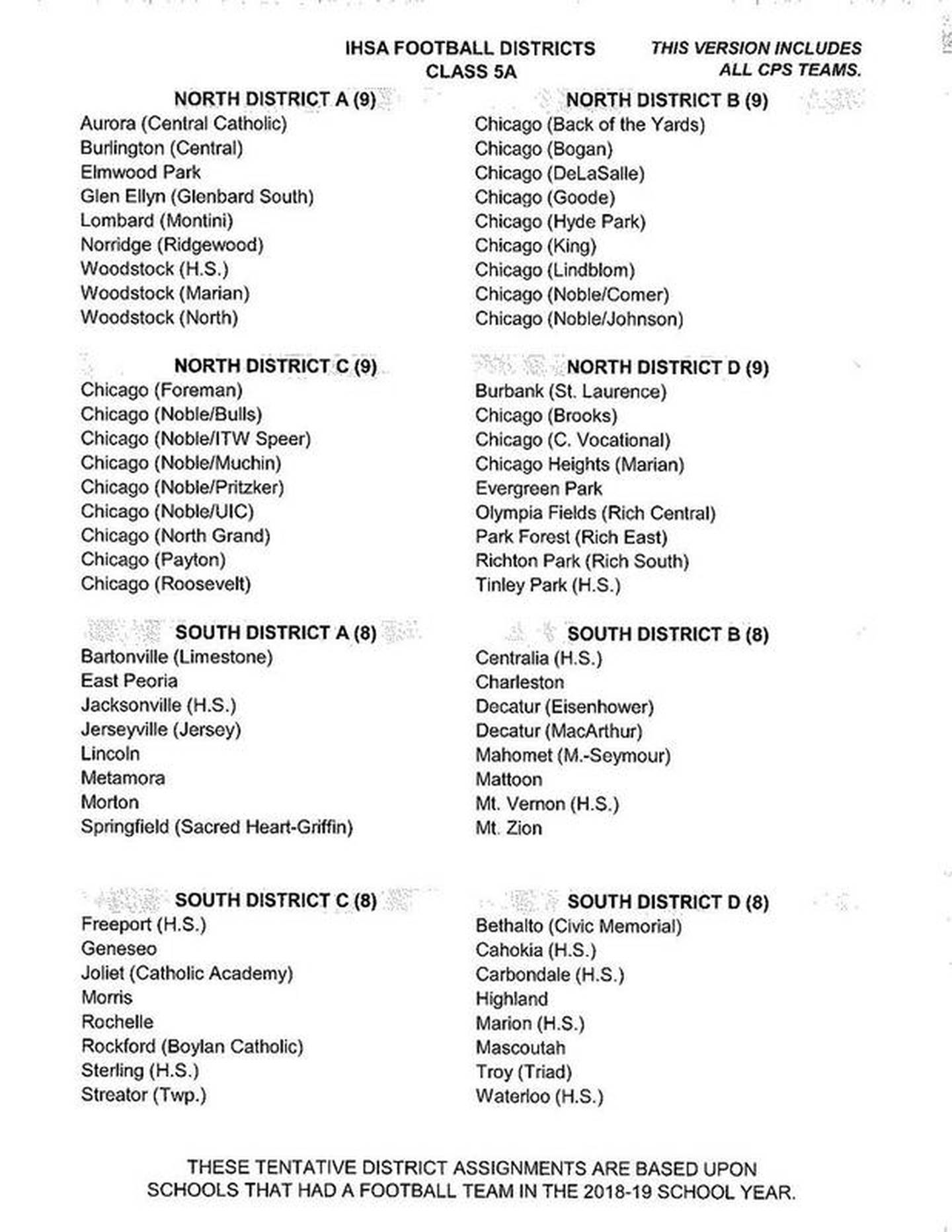 IHSA draft of football redistricting model: Class 5A