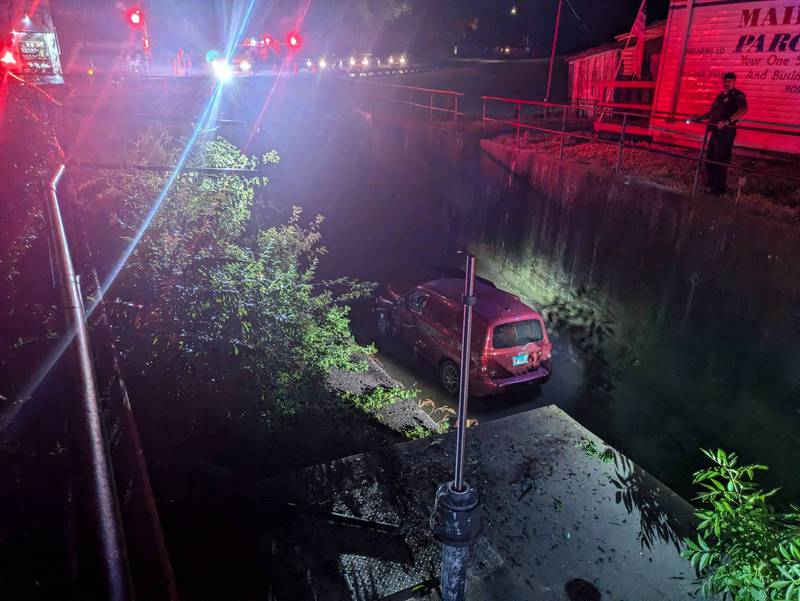 A motorist drove off the bridge Monday, June 24, 2024, where Park and Bloomington streets intersect in Streator falling into the ravine for Prairie Creek.