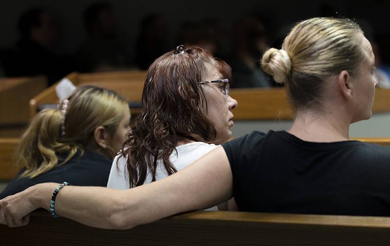 Supporters of victims Celina Serrano, 13; Shyla Walker, 8; and Carrie A. (Hall) Hose, 49, on Tuesday attend the trial of Steven W. Coleman, who is accused of setting the fire that killed the three.