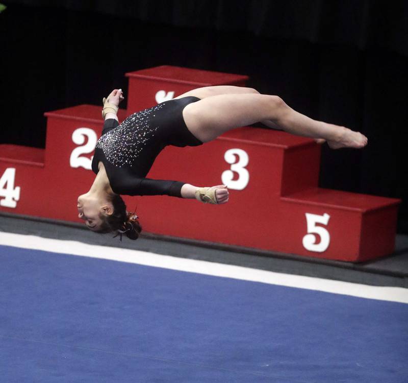 DeKalb’s Madeline Kees competes in the floor exercise during the IHSA Girls Gymnastics State Finals Saturday February 19, 2022 at Palatine High School.