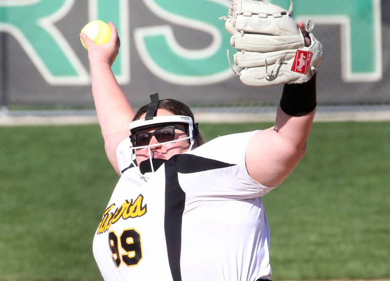 Putnam County pitcher Kara Staley delivers a pitch against Seneca on Thursday April 13, 2023 at Seneca High School.