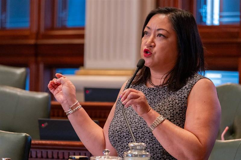 Rep. Theresa Mah, D-Chicago, speaks about a bill which would eliminate an exemption that allows certain organizations to pay disabled workers less than minimum wage in Illinois.