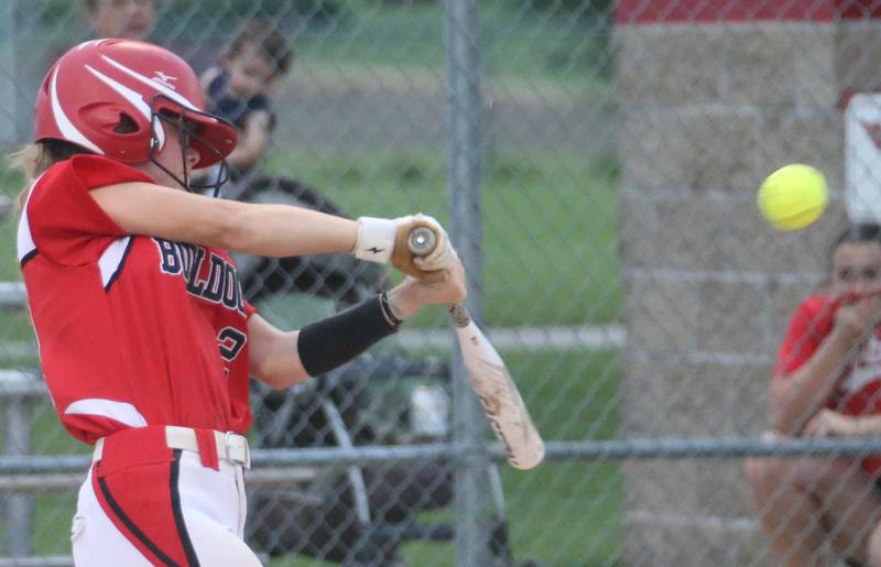 Streator's Ava Glisson smacks a hit against L-P during the Class 3A Regional semifinal game on Tuesday, May 21, 2024 at Metamora High School.