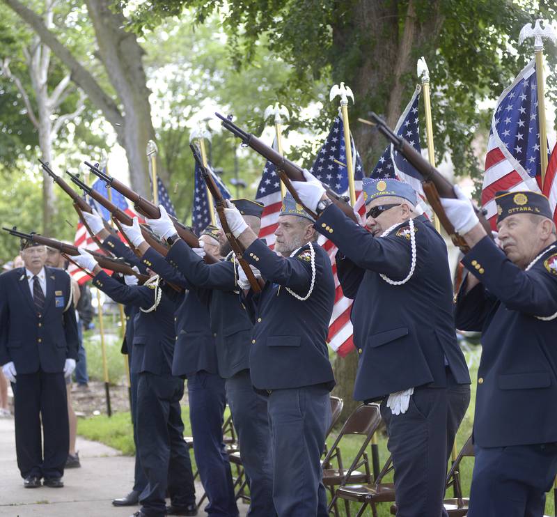 American Legion Post 33 and VFW Post 2470 perform the Firing of Salute to conclude Ottawa’s Memorial Day Ceremony Monday at Washington Square Monday.