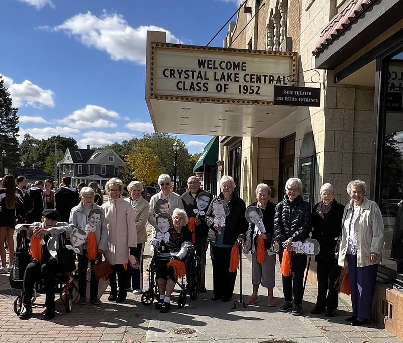 The Crystal Lake Central High School Class of 1952 were treated to a tour of the Raue Center for the Arts along with Crystal Lake Central cheerleaders and a singing of the school fight song during their 70th reunion on Saturday, Oct. 8, 2022.