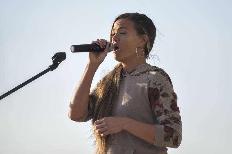 Local artist Angelina Chavez covers an Alanis Morissette song Thursday, May 6, 2021, in Rock Falls. Chavez with the second musician to take the stage.