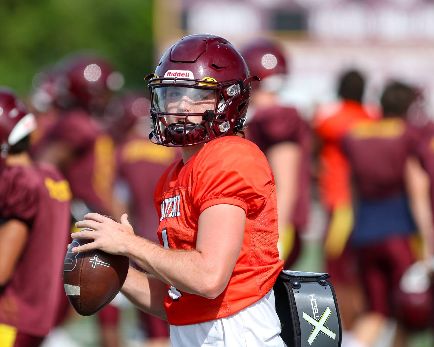 Montini High School's Gaetano Cabanaro warms up before the start of practice. Aug 22 2024.