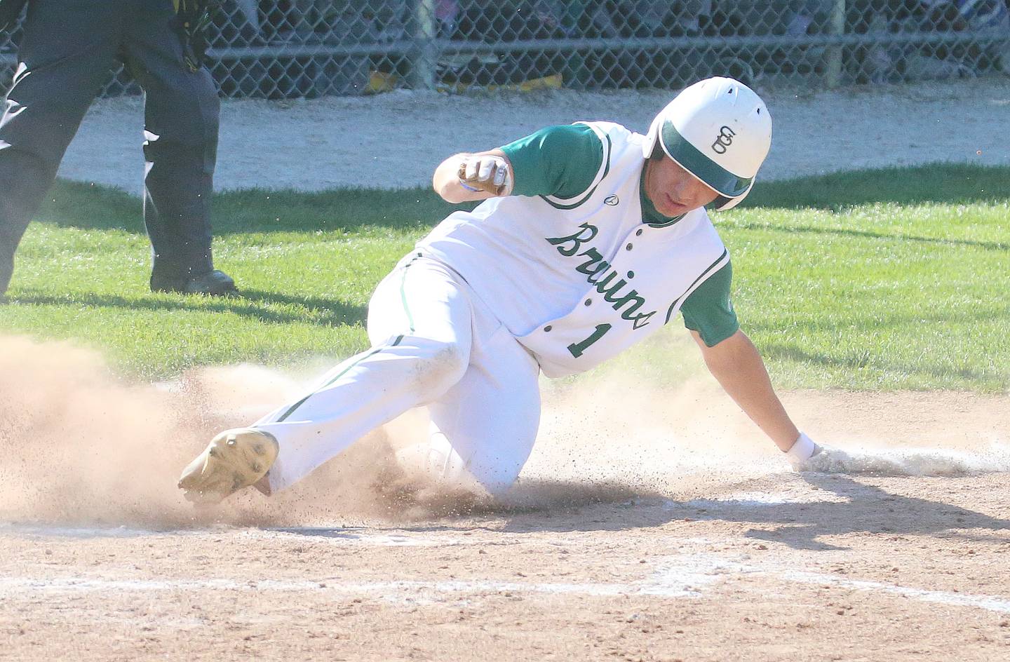 St. Bede's Aidan Mullane slides safely into home against Princeville during the Class 1A Regional semifinal game on Friday, May 17, 2024 at St. Bede Academy.