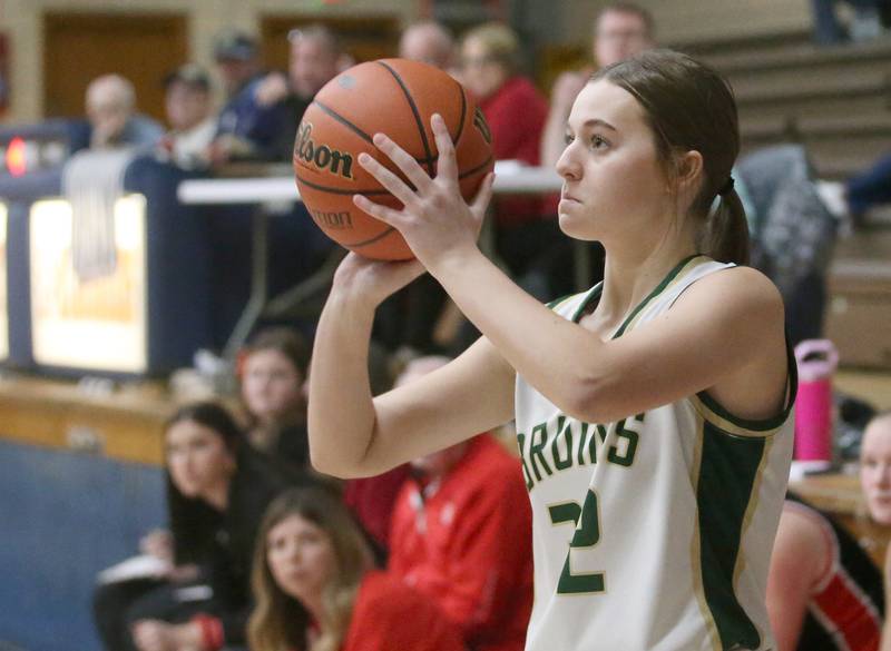 St. Bede's Quinn McClain shoots a jump shot against Amboy during the Class 1A Regional final game on Friday, Feb. 16, 2024 at Marquette High School.