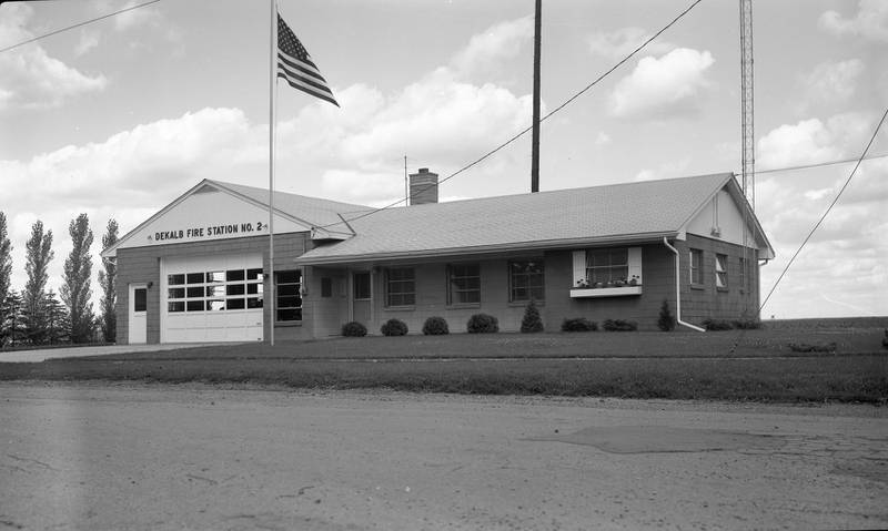 DeKalb Fire Station Number 2 on South 7th Street in DeKalb, completed in 1958, is seen in July 1960.