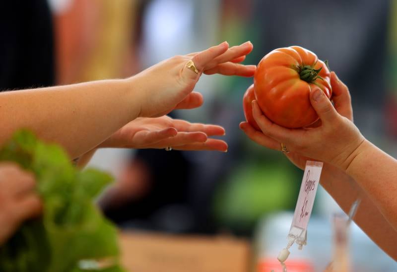 Fresh produce is sold at the Middlebury Farms booth as part of The Dole Farmers Market in Crystal Lake Sunday.