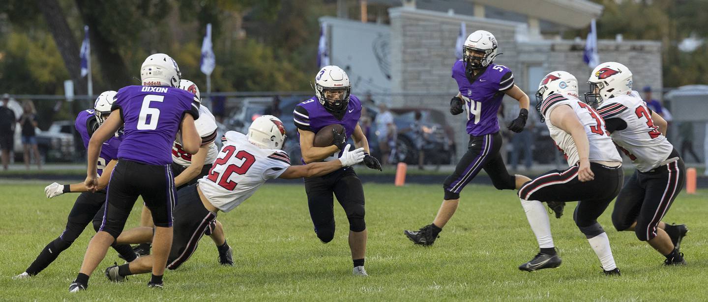 Dixon’s Jake Zepezauer runs back a punt against Stillman Valley Friday, Aug. 30, 2024 at Dixon High School.