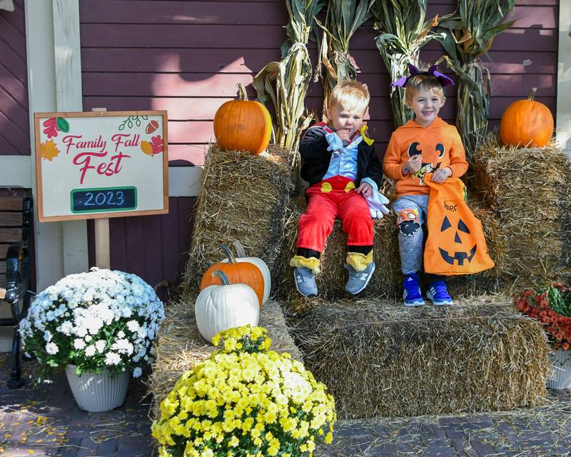 Blake Portschy, 2 years old, and brother Asher Portschy, 4 years old, of Elmhurst pose for a photo during the Family Fall Fest held at Wild Meadows Trace Park I Elmhurst on Saturday Oct. 7, 2023.