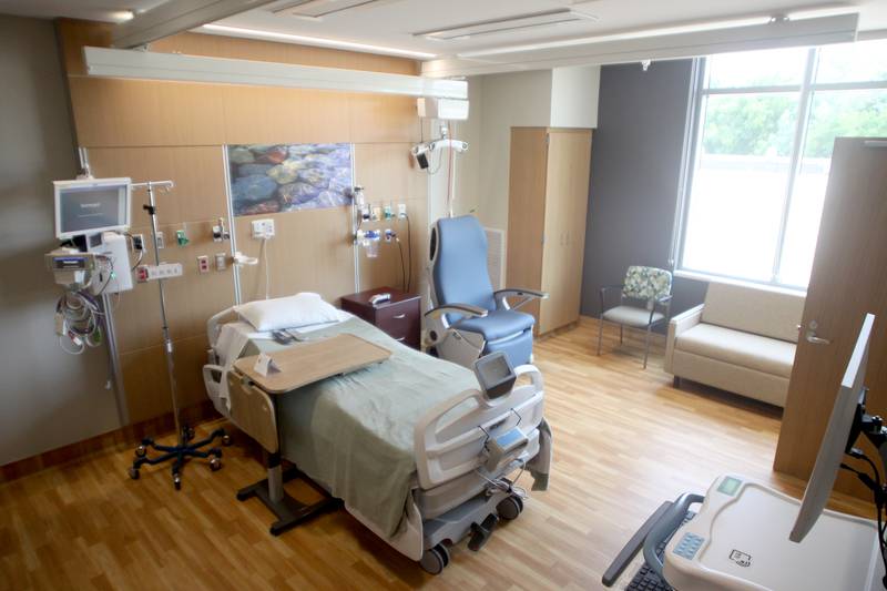 An ICU room is shown during a public open house for the new Mercyhealth hospital in Crystal Lake on Saturday. The facility features two ICU rooms.