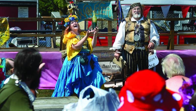 The Late Mountebank Wonder Elixir Of Life Show entertains the audience Saturday during the annual Marseilles Renaissance Faire.