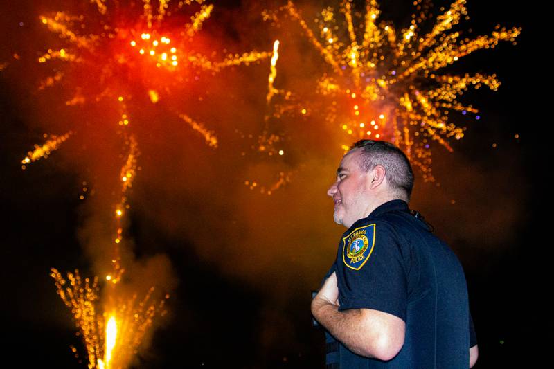 Ottawa Officer watches annual firework display on Thursday, July 4, 2024 at Ottawa High School.