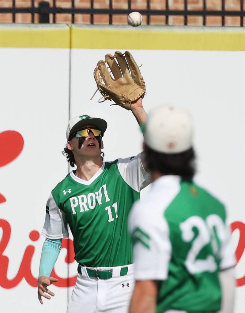 Providence Catholic's Michael Noonan catches a fly ball during their Class 4A state semifinal win over Edwardsville Friday, June 7, 2024, at Duly Health and Care Field in Joliet.