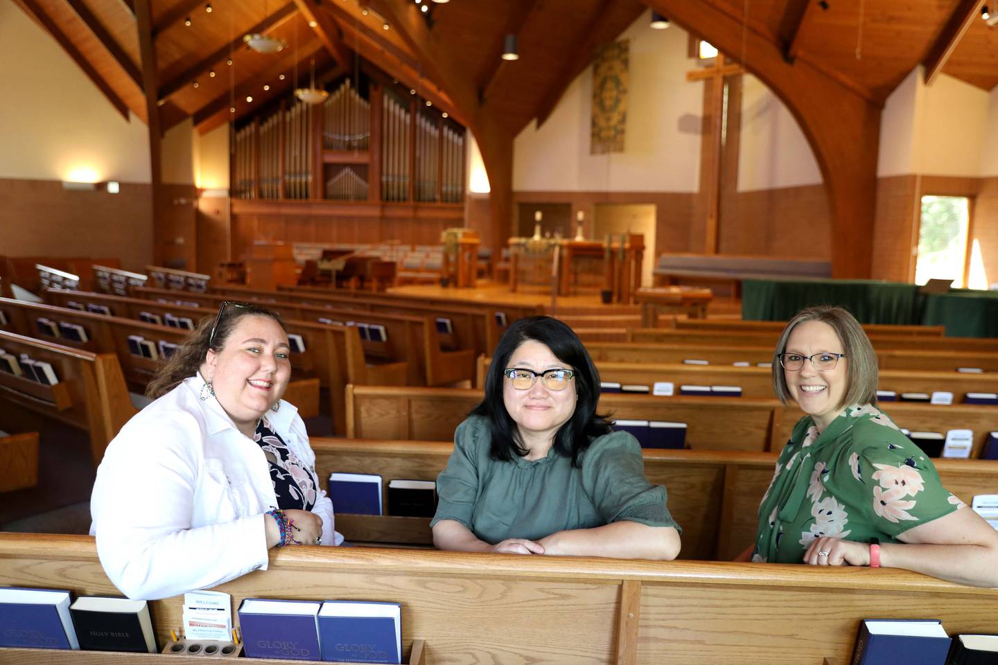 (From left) Rev. Becky Bryan, Rev. Michelle Hwang and Rev. Stephanie Anthony, who also serves as head of staff, form the all-female pastoral staff at Fox Valley Presbyterian Church in Geneva.