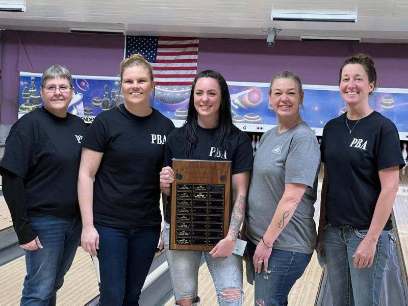 Ashley Hensely (center) won her first Princeton Women's Masters Bowling championship. Rounding out the top 5 were (from left) Sherry Allen (fifth), Katie Gerrad (third), Shannon Allen (second) and Chastidy Rotramel (fourth).