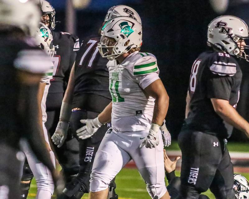 York's Tyler Hayes (11) celebrates a sack during a football game between York at Plainfield North on Friday, Sept 6th, 2024 in Plainfield. Gary E Duncan Sr for Shaw Local News Network.