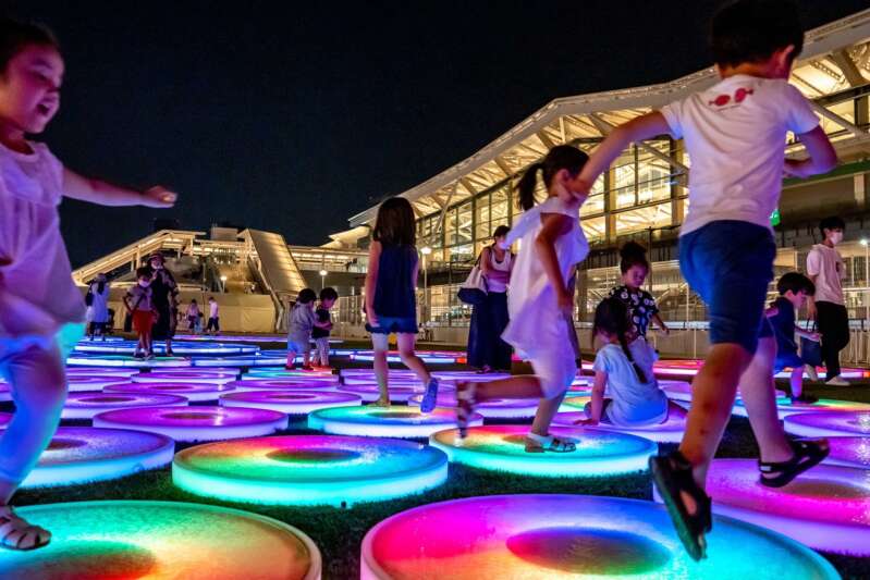 The Pool, an interactive field of concentric circles that create a light landscape for visitors to run, walk, dance, jump and play across will be featured in Aurora's "Lumenaura" exhibit in October.