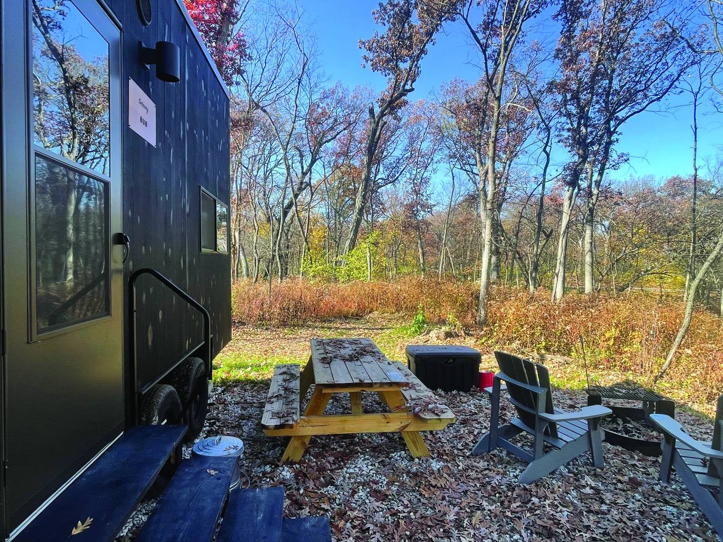 A view of a tiny cabin at Getaway Starved Rock, located at 1879 N. 2703rd Road in Ottawa.