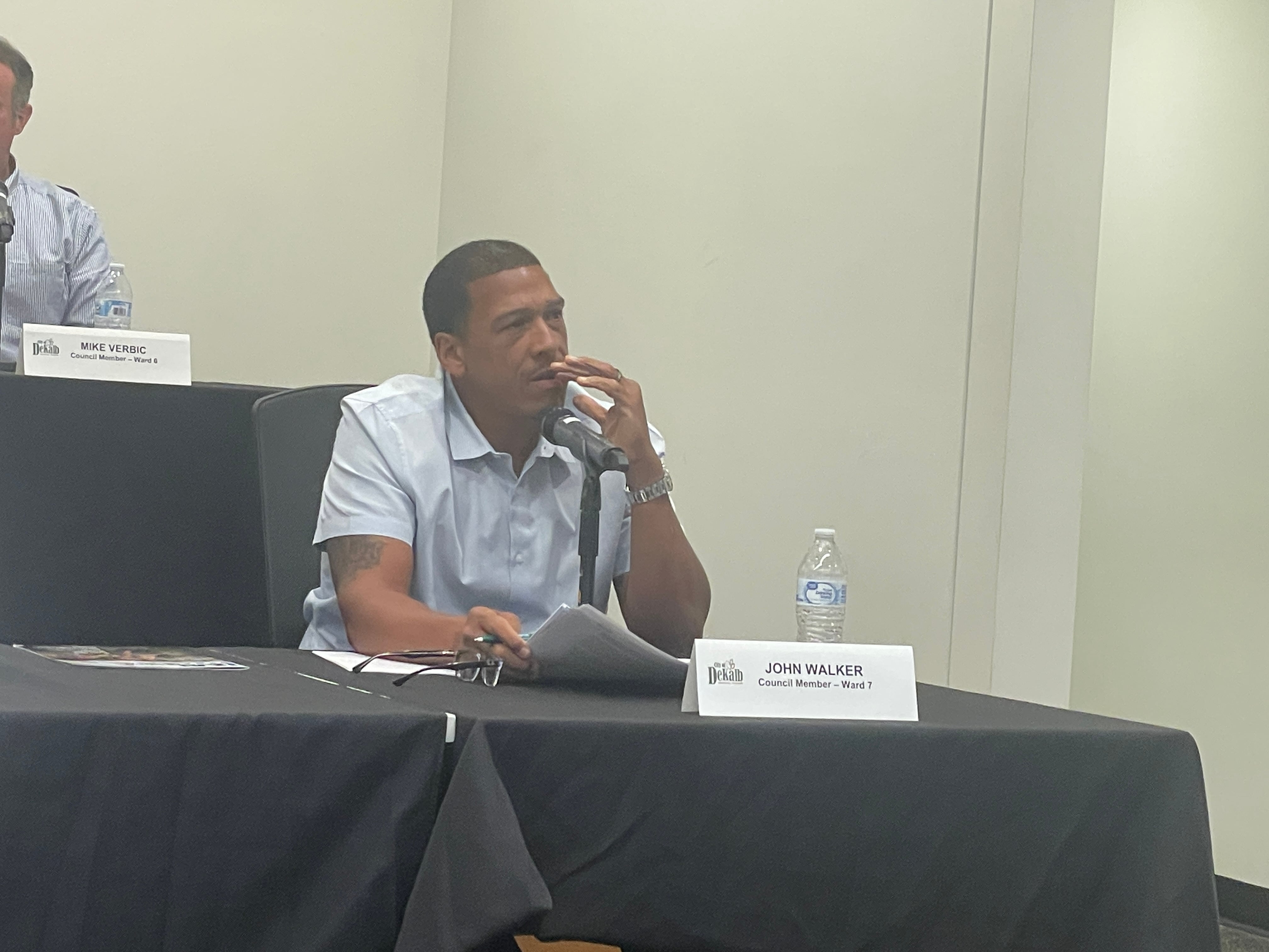 DeKalb Seventh Ward Alderman John Walker sits in on the July 22, 2024 meeting of DeKalb City Council.