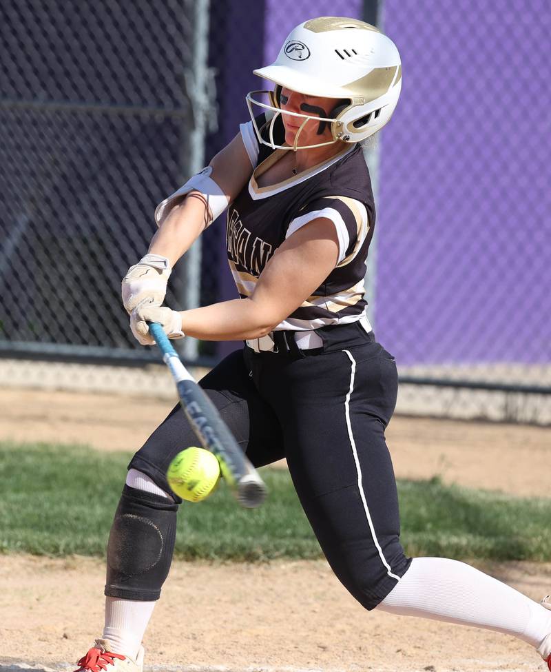 Sycamore's Addison McLaughlin makes contact during their Class 3A regional final against Dixon Thursday, May 23, 2024, at Rochelle High School.