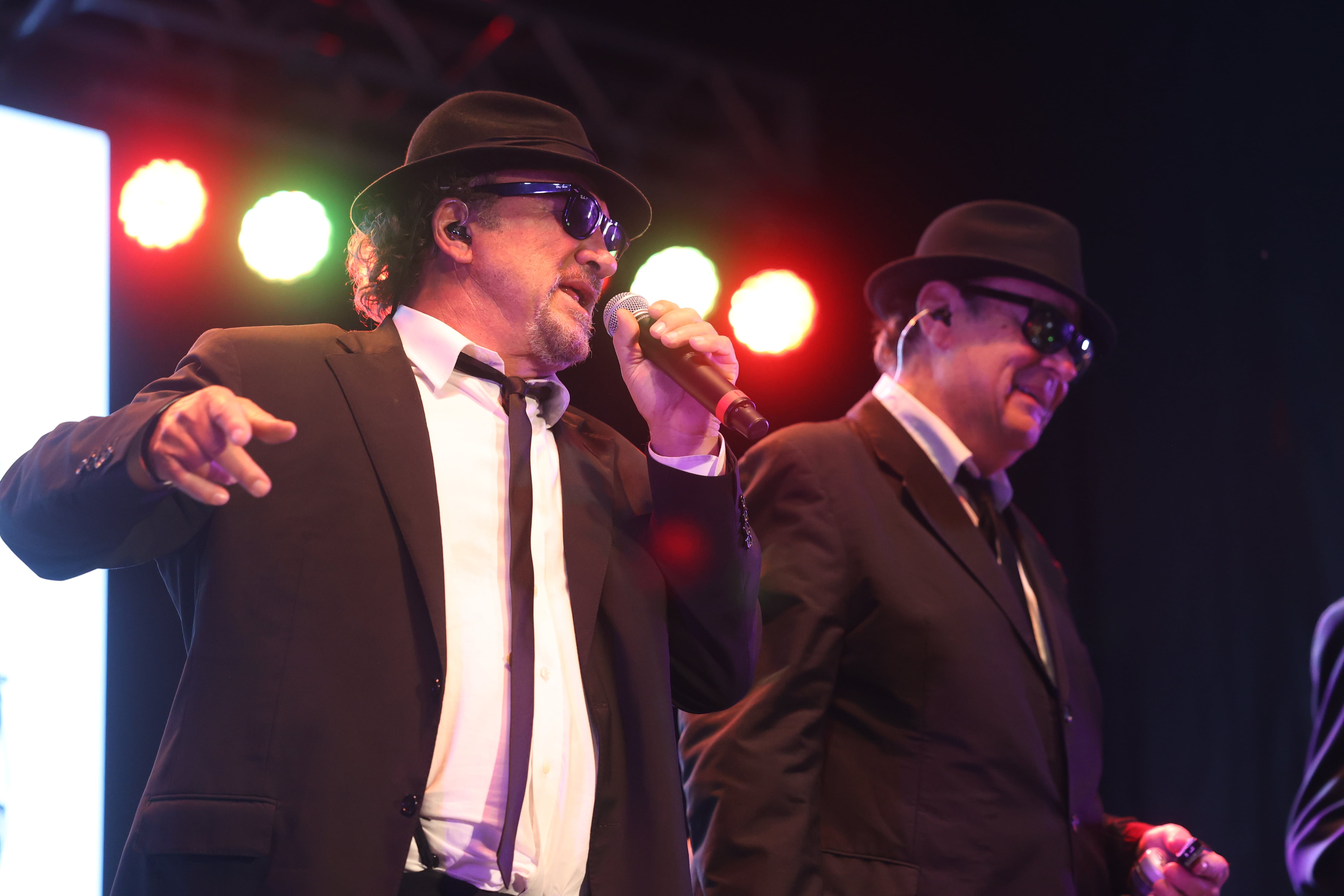 Jim Belushi and Dan Aykroyd of the Blues Brothers perform Friday night at the Blues Brothers Con 2022 at the Old Joliet Prison. Friday, Aug. 19, 2022, in Joliet.